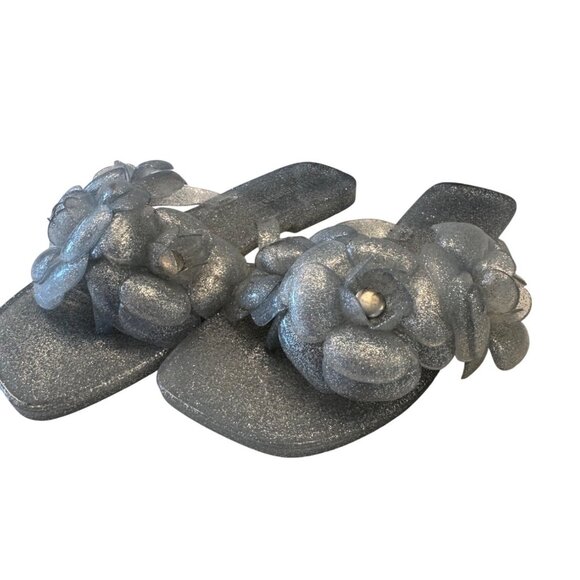 Jeffrey Campbell Jelly FLoralee Sandals Size 7 Shimmer Silver EU 38 NWOB - Picture 9 of 10